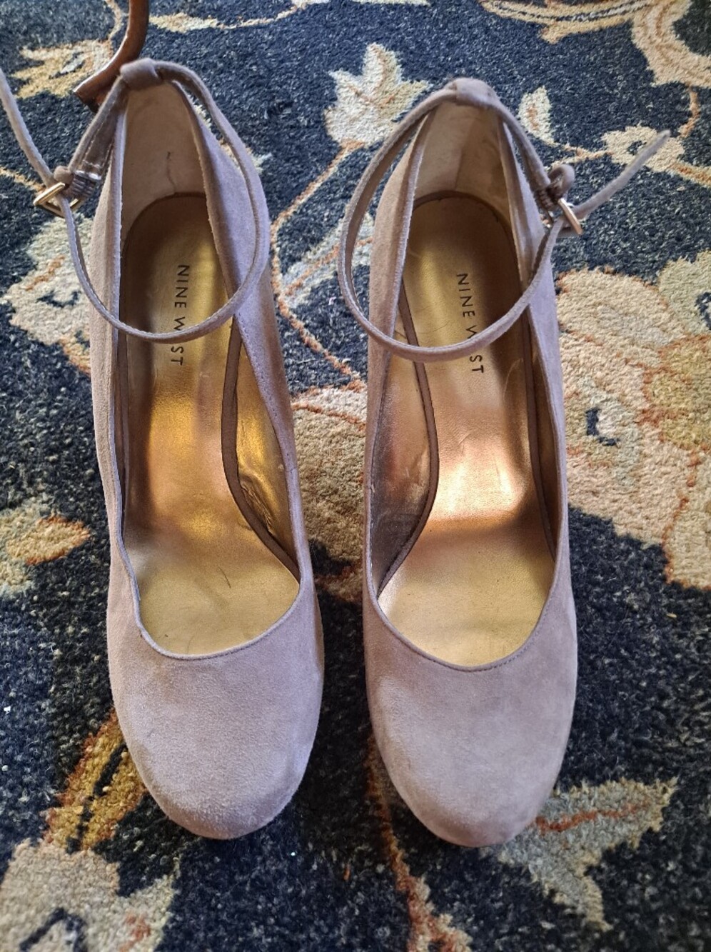 Nine West Taupe Suede Ankle-Strap Wedges